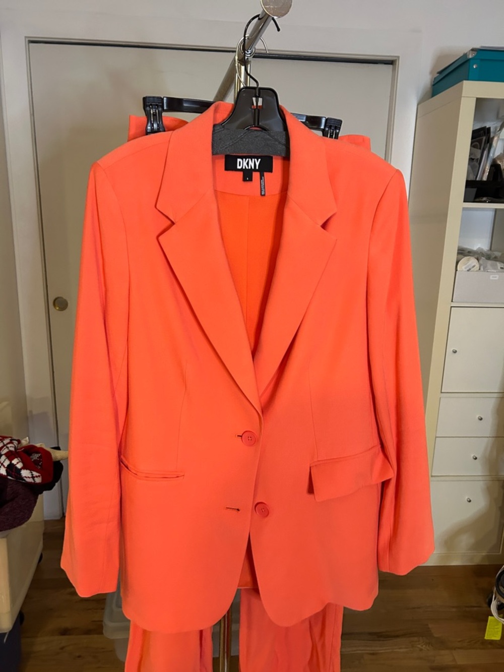 DKNY Coral Orange suit. Single-Breasted Blazer and cargo pants